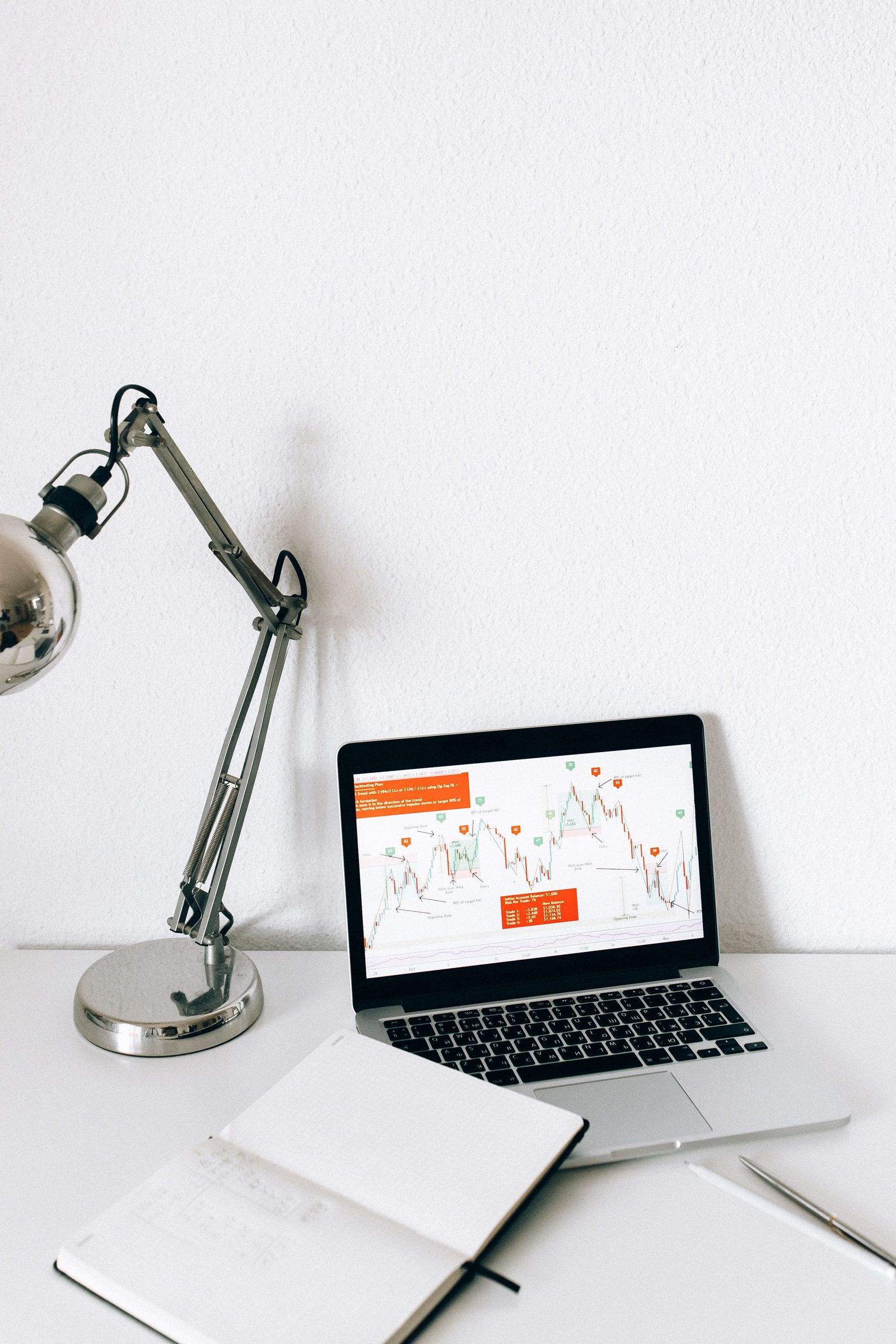 Laptop in a calm workspace displaying charts and data analysis views